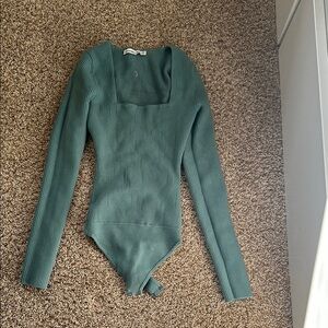 Ribbed Long Sleeve Bodysuit - Green